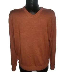 Britches Burnt Orange V Neck Merino Wool Blend Sweater L